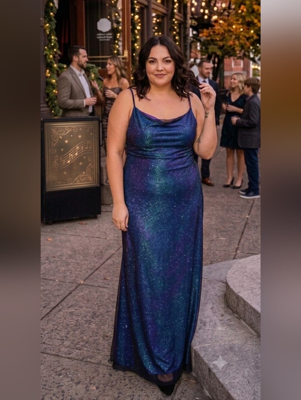 Vintage NWT Size 22W Cassandra Stone Iridescent Purple Blue Sequin Slip Gown